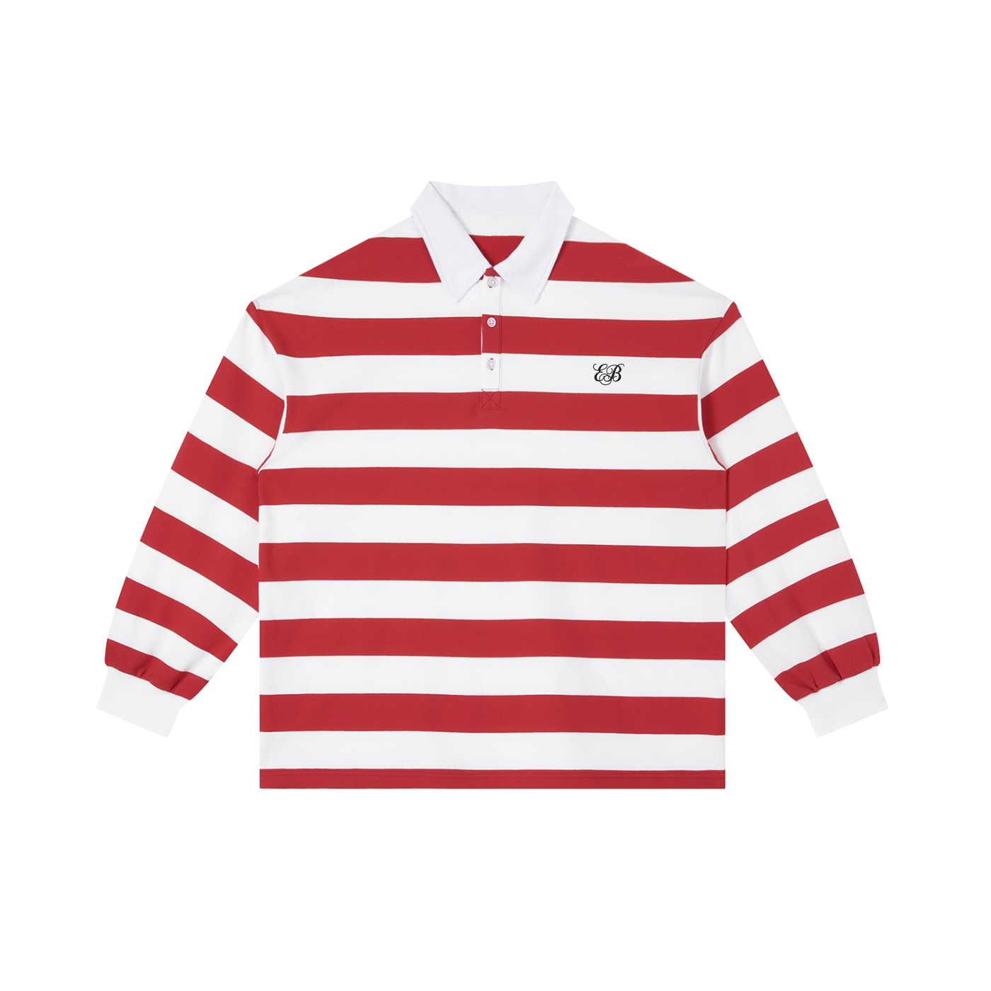 Color Block Stripe Long Sleeve Polo Shirt- Eb Monogram