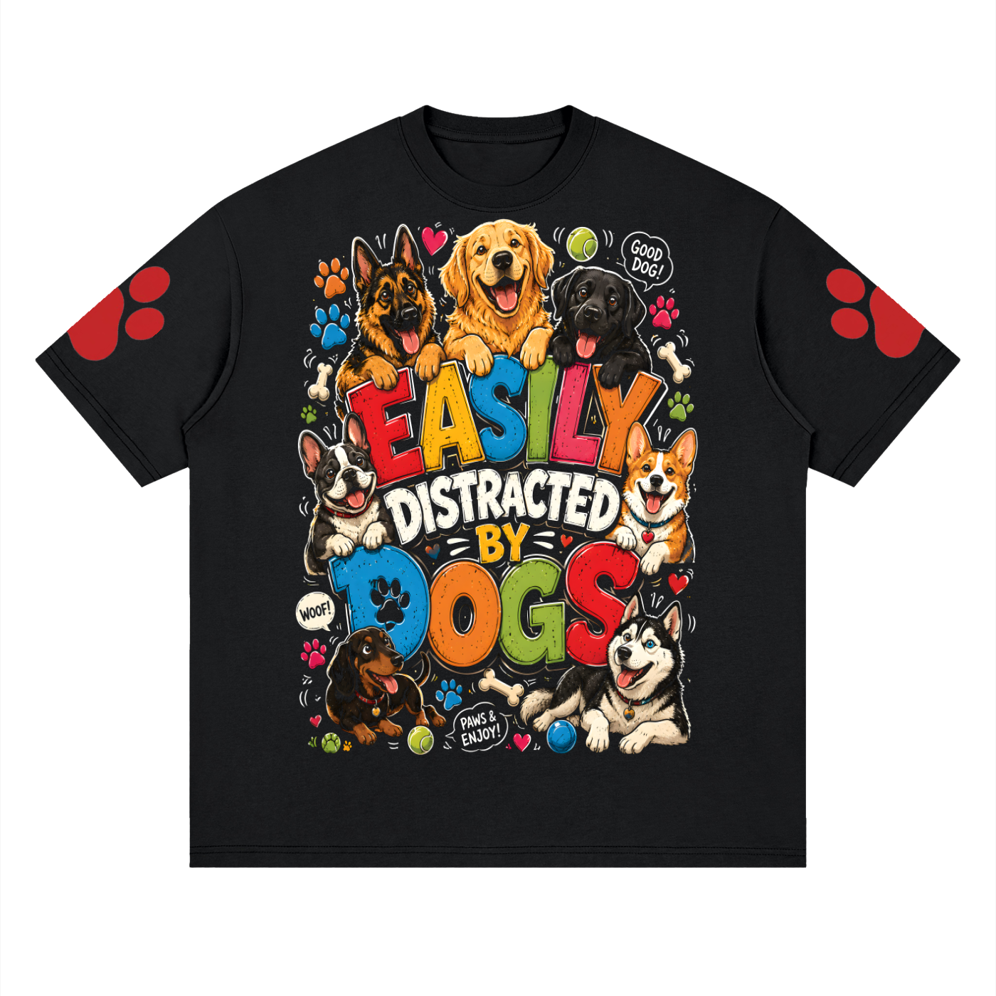 Drop Shoulder Graphic T-Shirt — Dog Distractions Design | Eaton Brothers