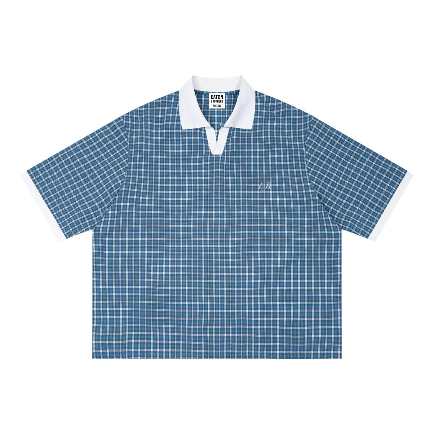 Boxy Plaid Color Block Polo Shirt — EB Monogram | Eaton Brothers
