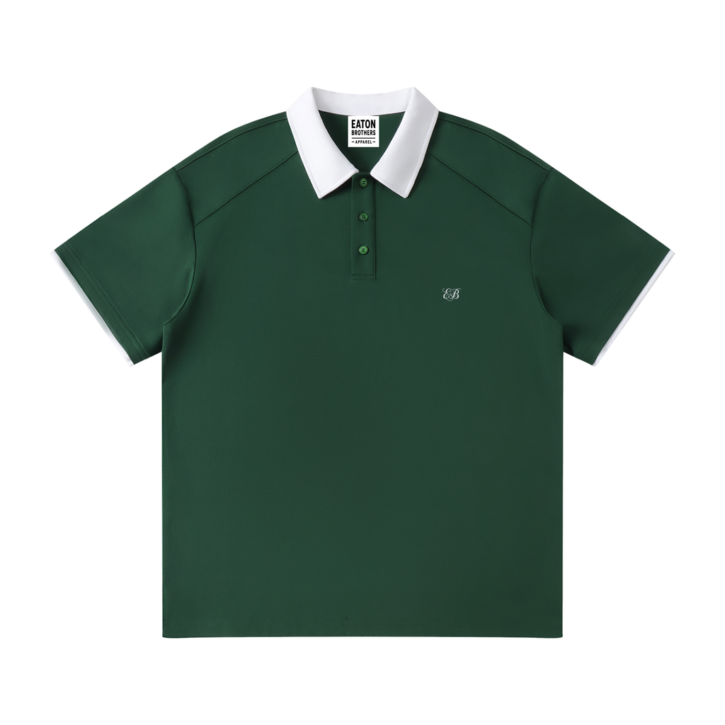 Contrast Collar Raglan Polo Shirt- EB Monogram