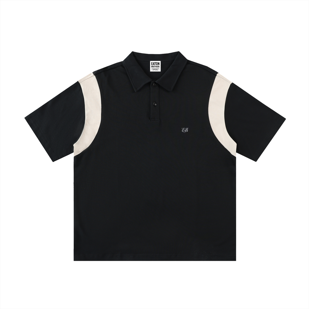Contrast Panel Cotton Polo Shirt- EB Monogram