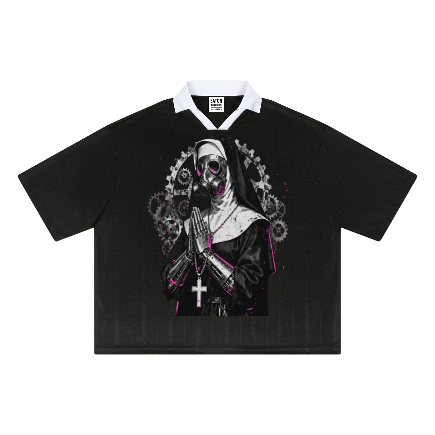Gothic Punk Mechanical Nun Striped Boxy Soccer Jersey — Streetwear | Eaton Brothers