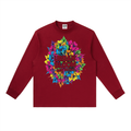 Essential Crewneck Long-Sleeve T-Shirt- Urban Bloom Design (wine red)