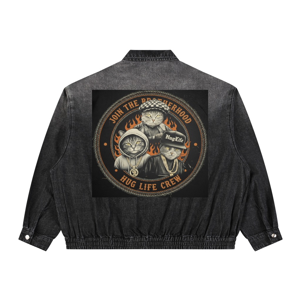 Unisex Vintage Wash Full-Zip Denim Jacket