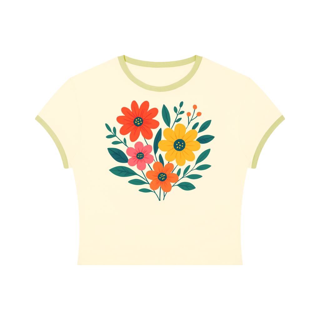Women's Slim Color Block T-Shirt (FLORAL DESIGN PRINT)