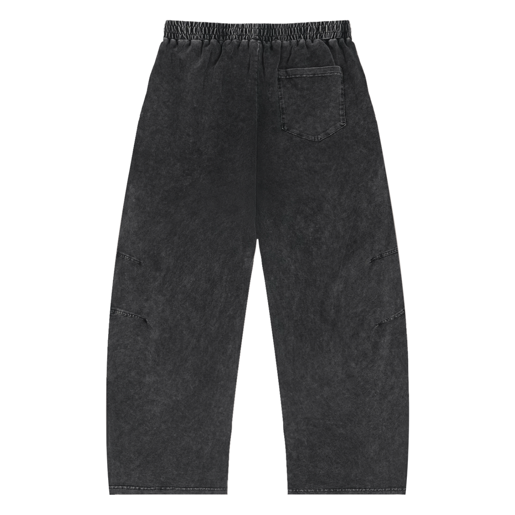 Snow Wash Drawstring Cotton Pants (BLACK)