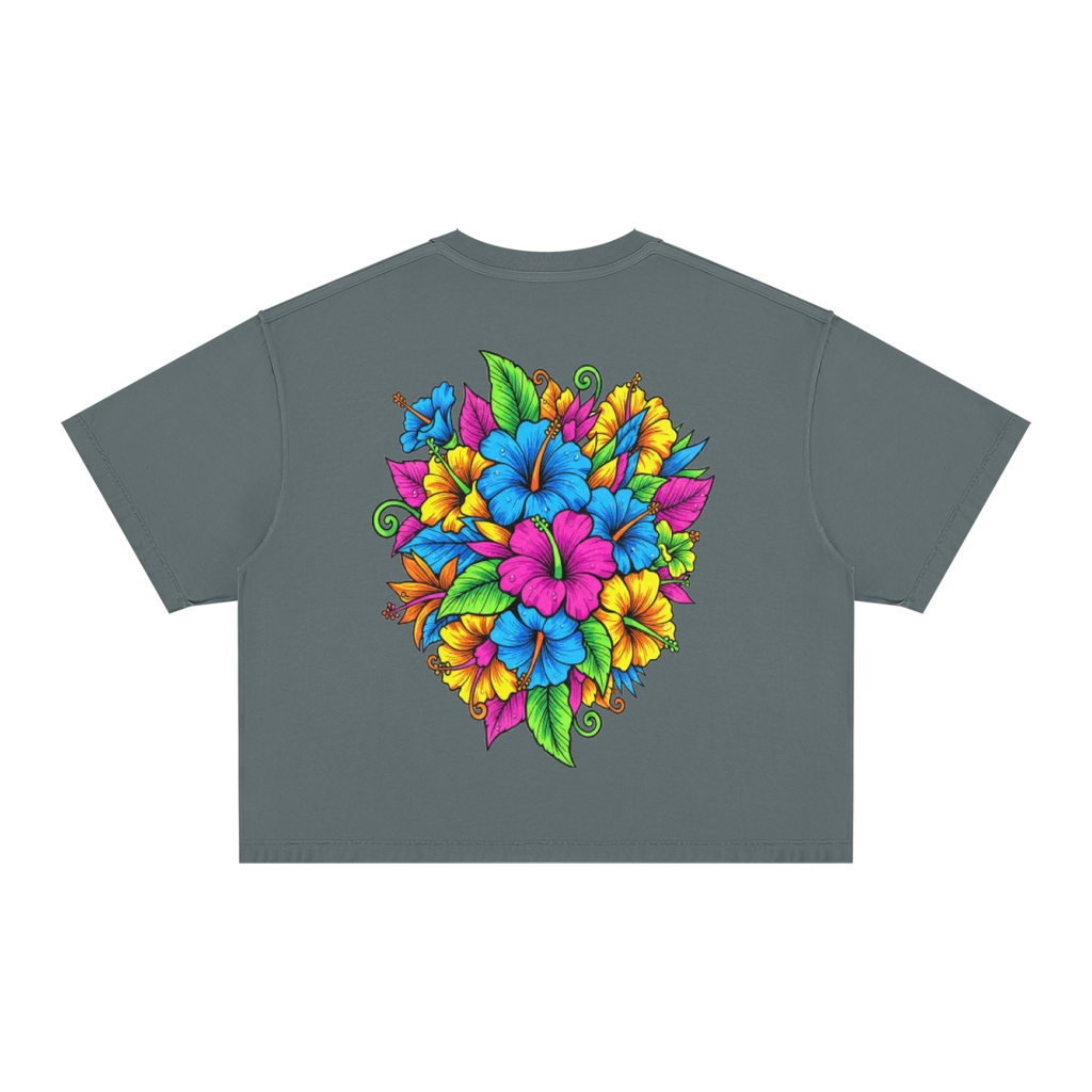 Unisex Vintage Wash Boxy T-Shirt- Urban Bloom-Tropical (gray)