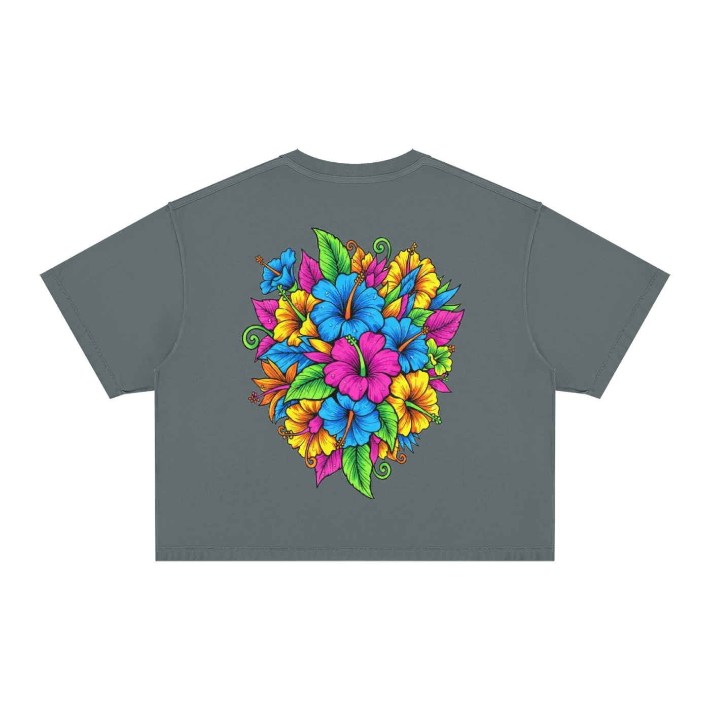 Unisex Vintage Wash Boxy T-Shirt- Urban Bloom-Tropical (gray)