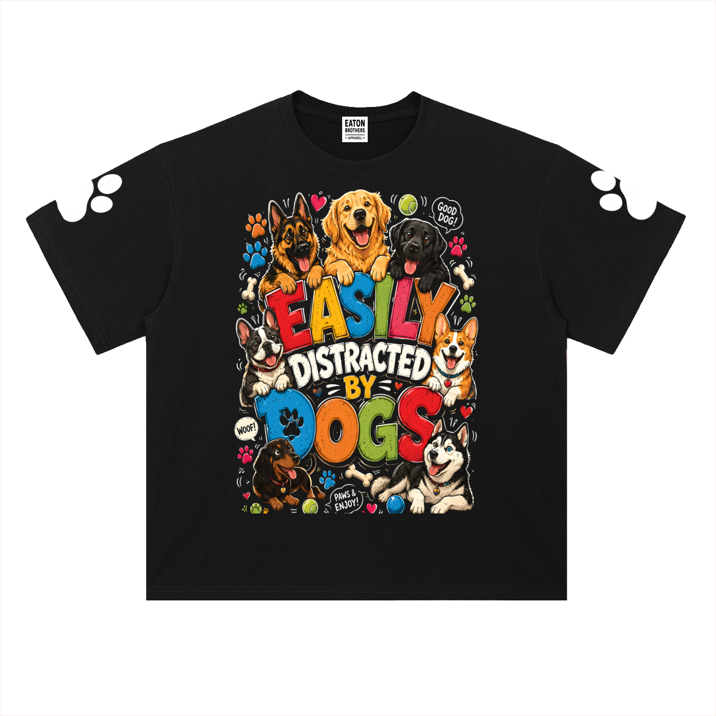 Heavyweight Drop Shoulder Graphic T-Shirt — Dog Distractions Design | Eaton Brothers