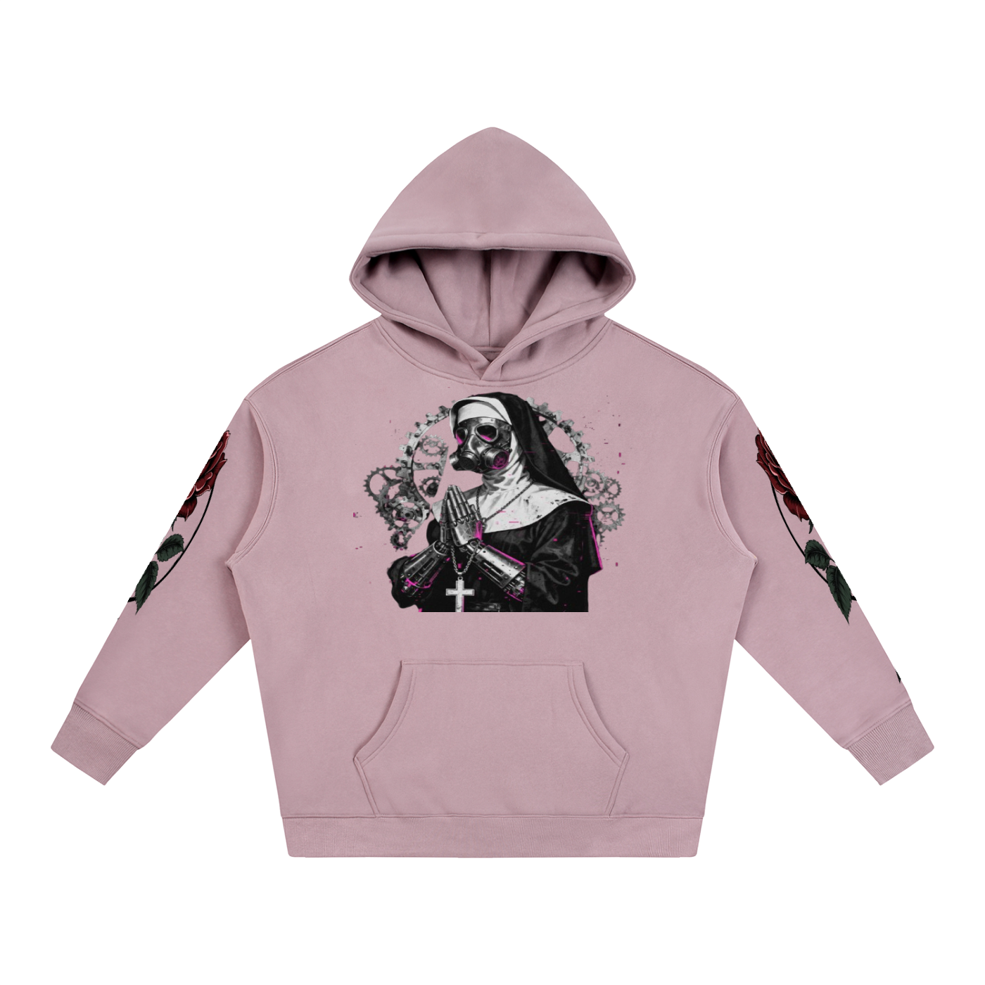 Gothic Punk Mechanical Nun Oversized Fleece Hoodie — Streetwear | Eaton Brothers