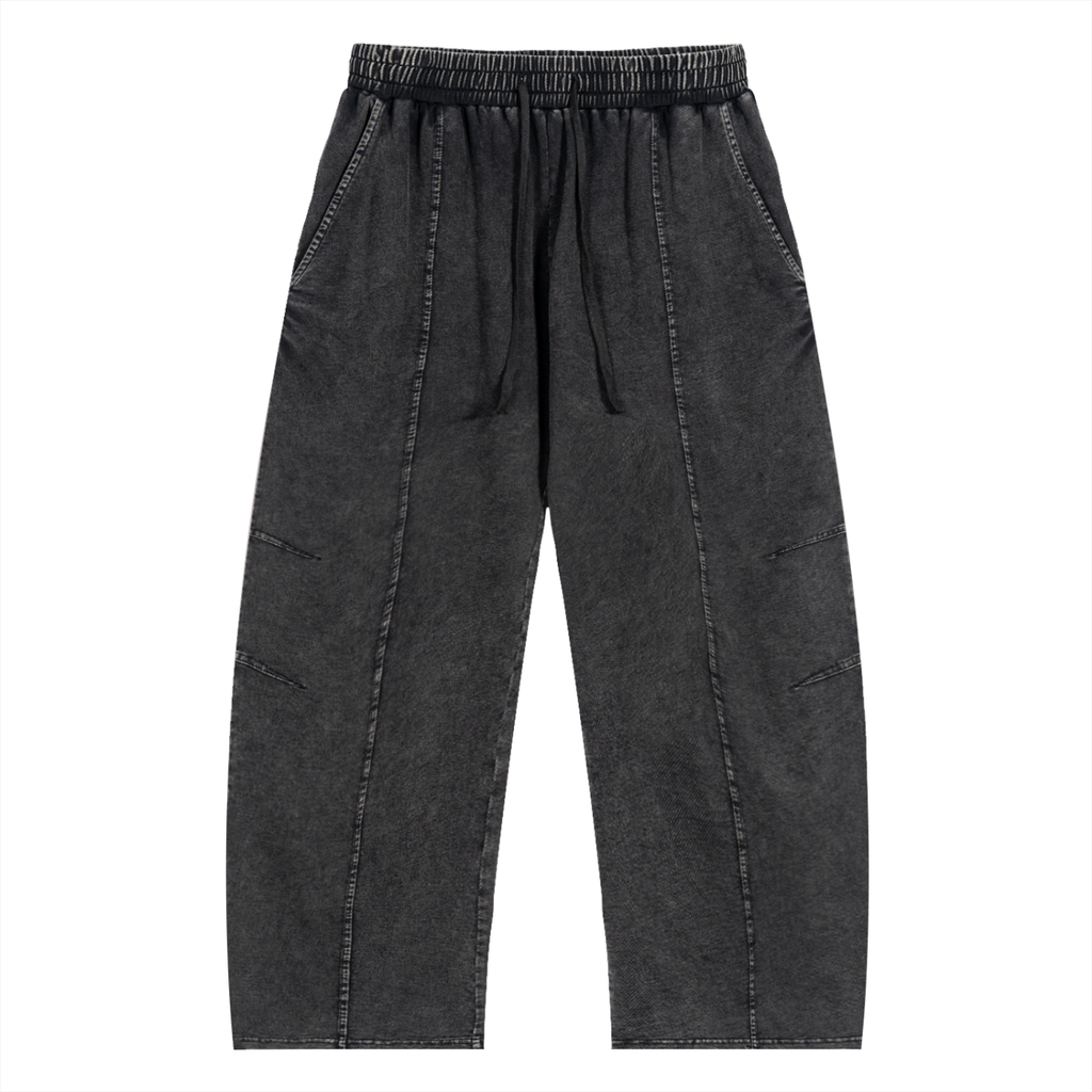 Snow Wash Drawstring Cotton Pants (BLACK)