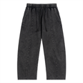 Snow Wash Drawstring Cotton Pants (BLACK)