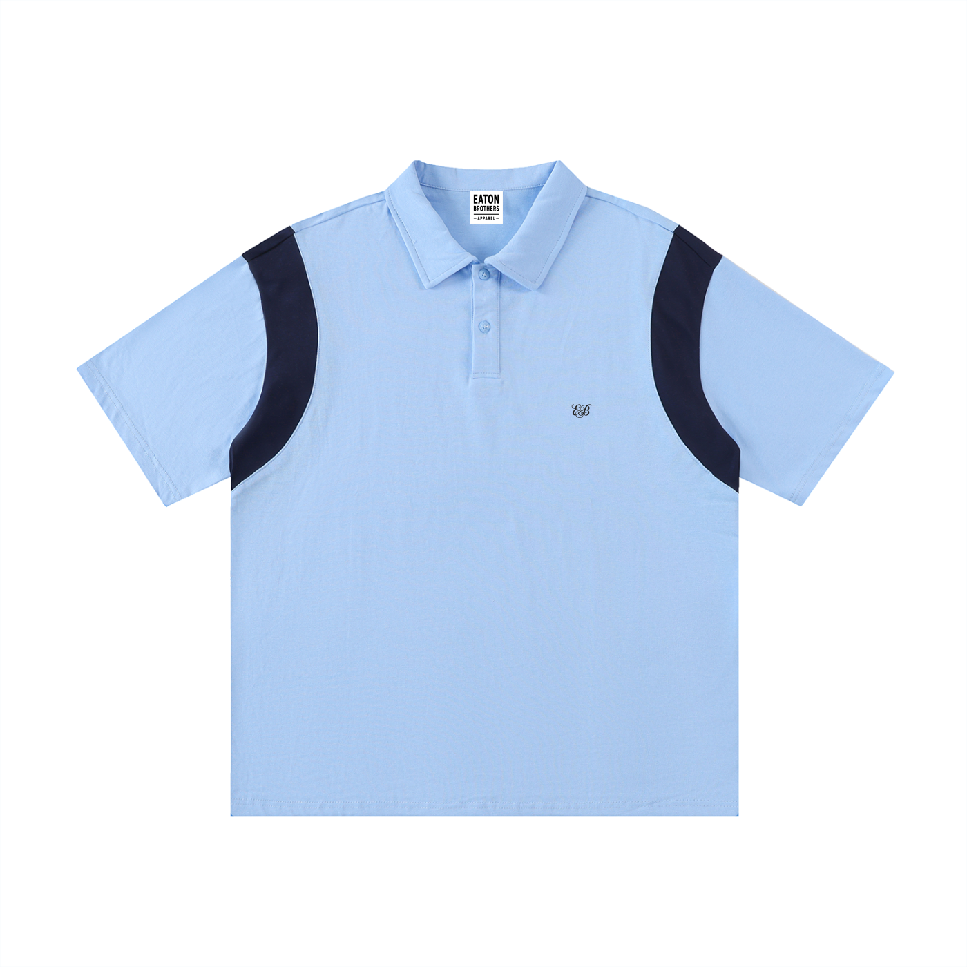 Contrast Panel Cotton Polo Shirt- EB Monogram