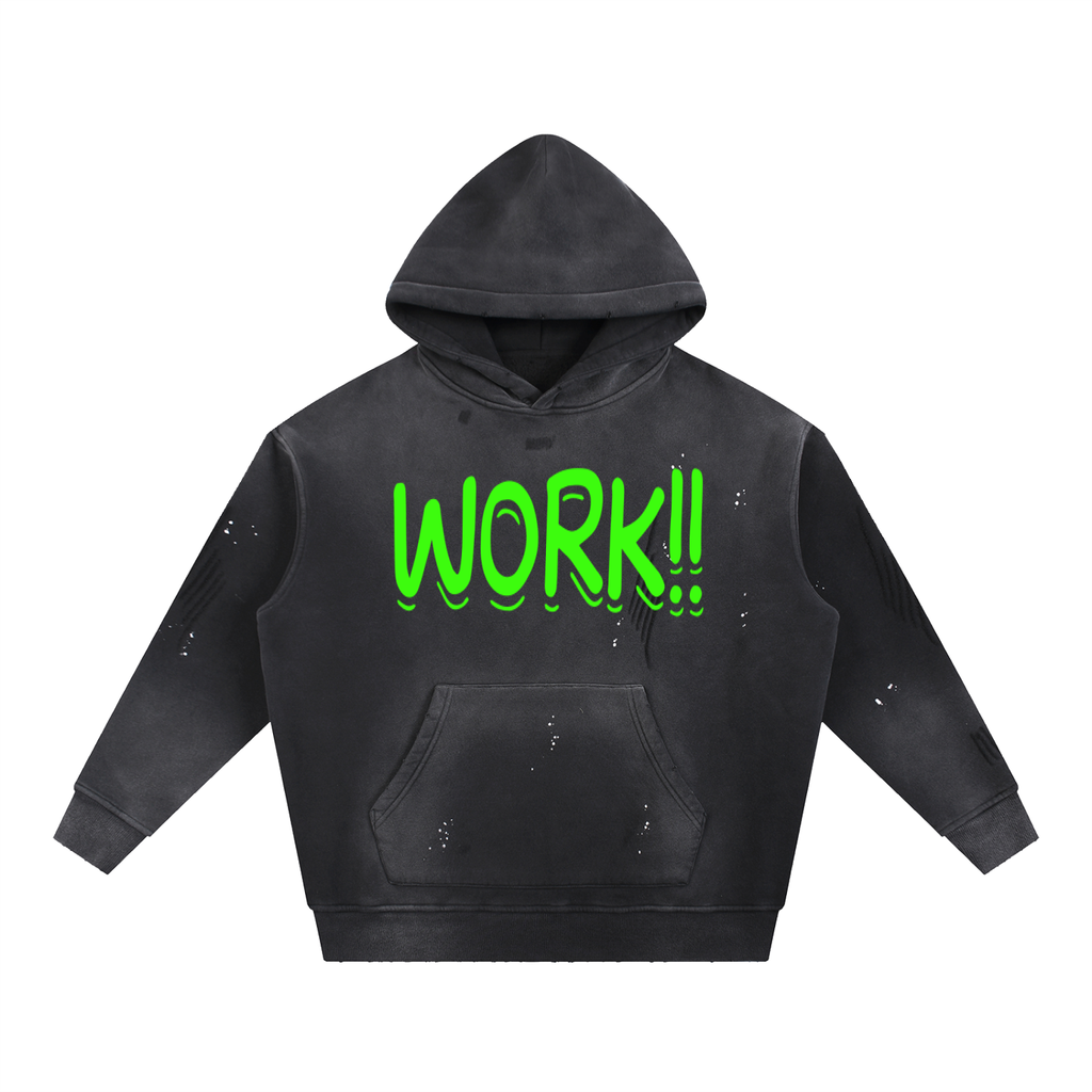 Vintage Washed Frayed Fleece Hoodie (WORK PRINT)