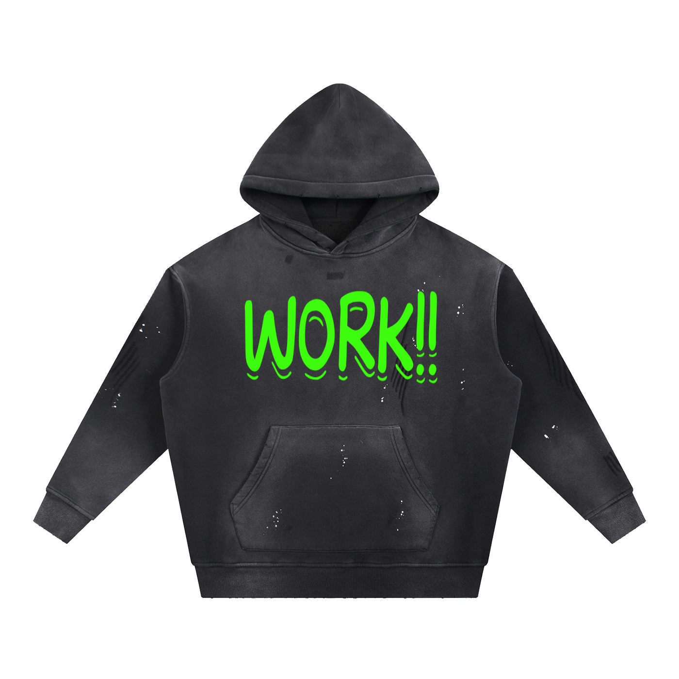 Vintage Washed Frayed Fleece Hoodie (WORK PRINT)