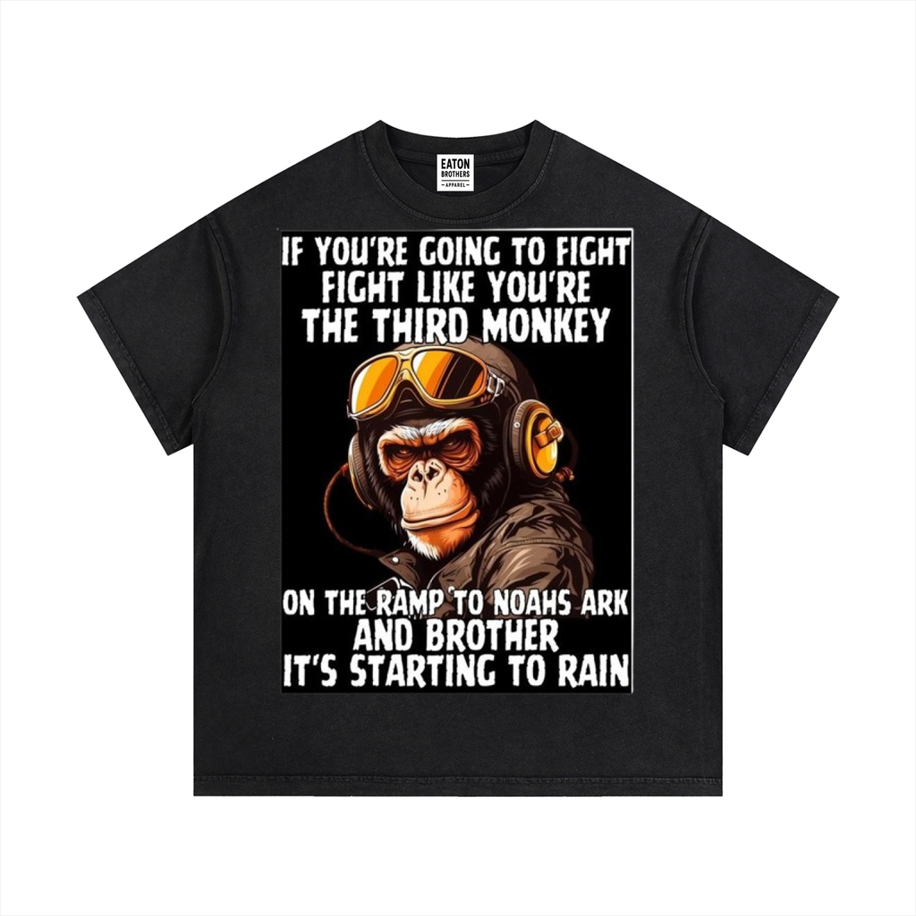 Vintage Wash Cotton T-Shirt- Funny Monkey