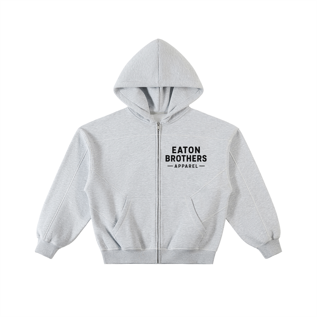 Contrast-Stitched Boxy Fleece Zip Hoodie (Eaton Brothers print)