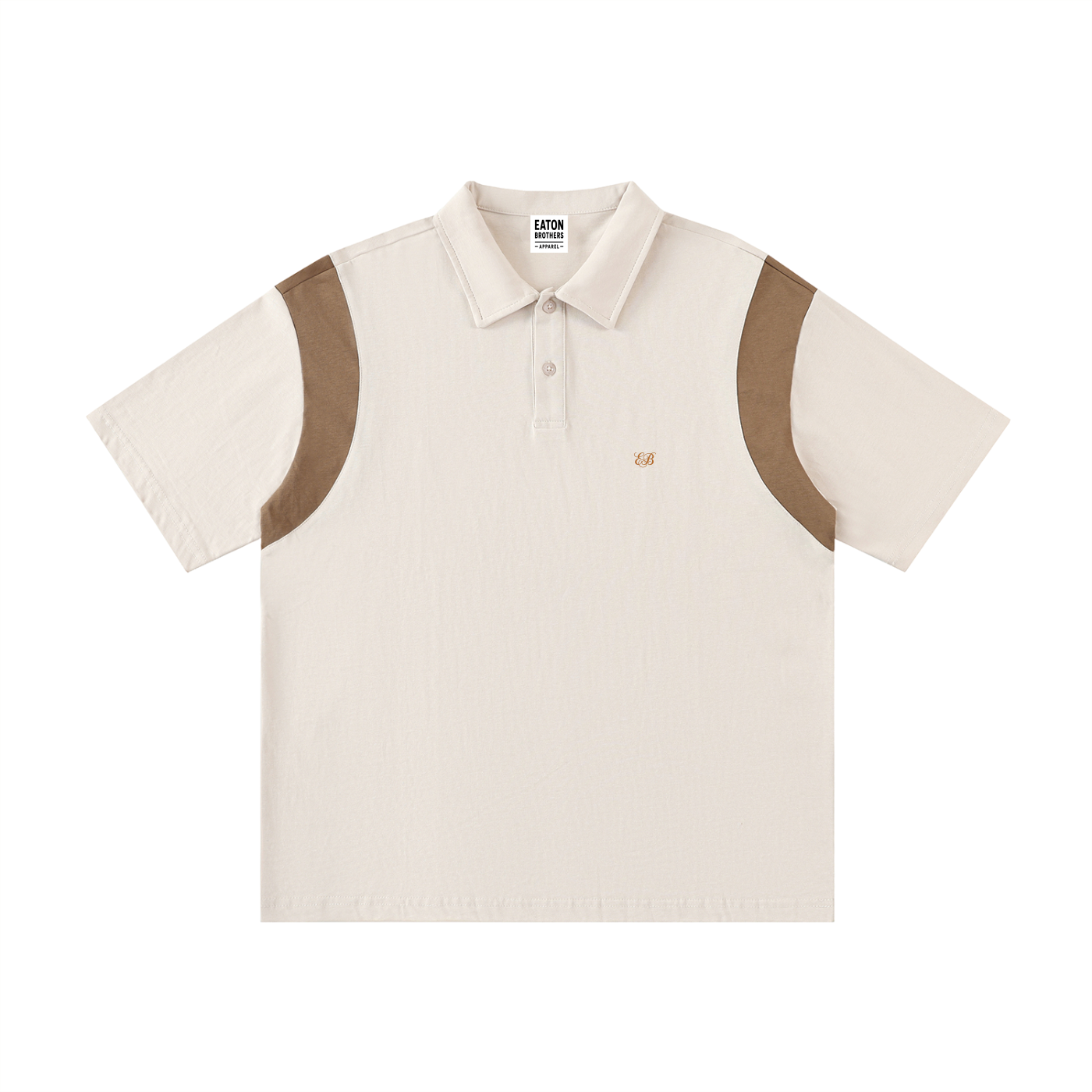 Contrast Panel Cotton Polo Shirt- EB Monogram
