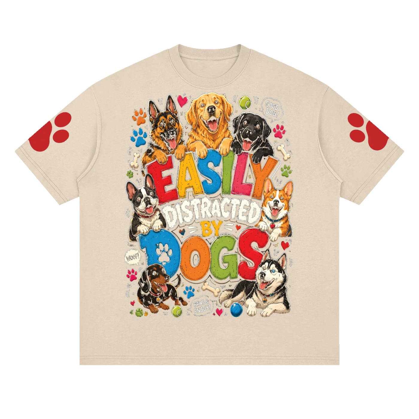 Drop Shoulder Graphic T-Shirt — Dog Distractions Design | Eaton Brothers