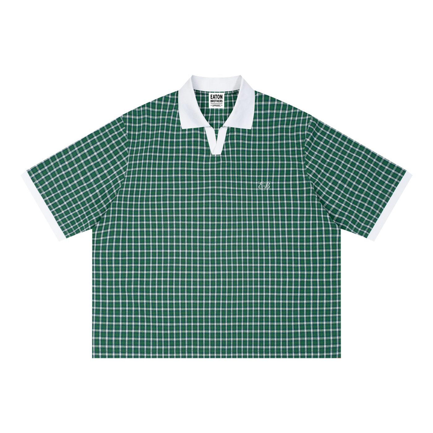Boxy Plaid Color Block Polo Shirt — EB Monogram | Eaton Brothers