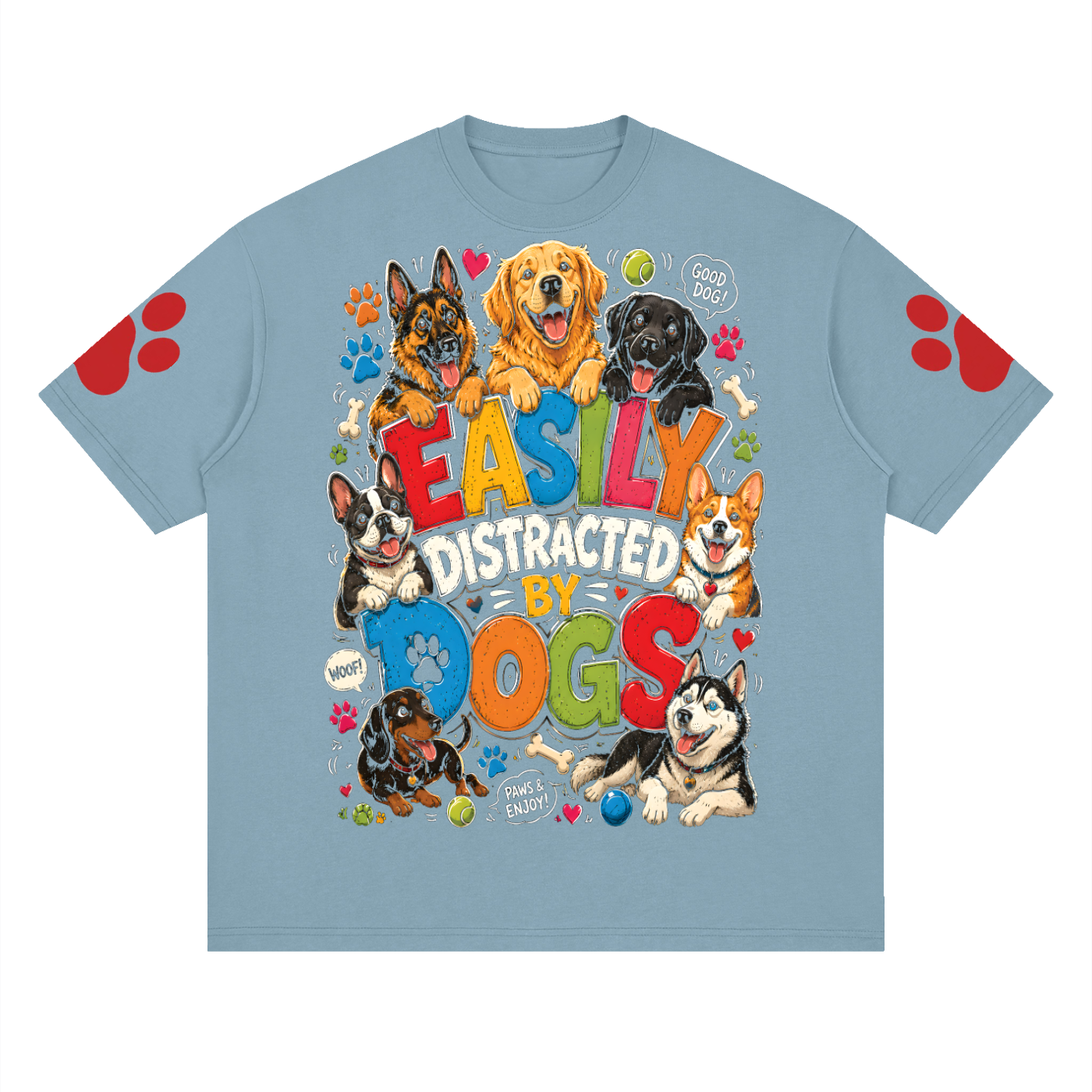 Drop Shoulder Graphic T-Shirt — Dog Distractions Design | Eaton Brothers
