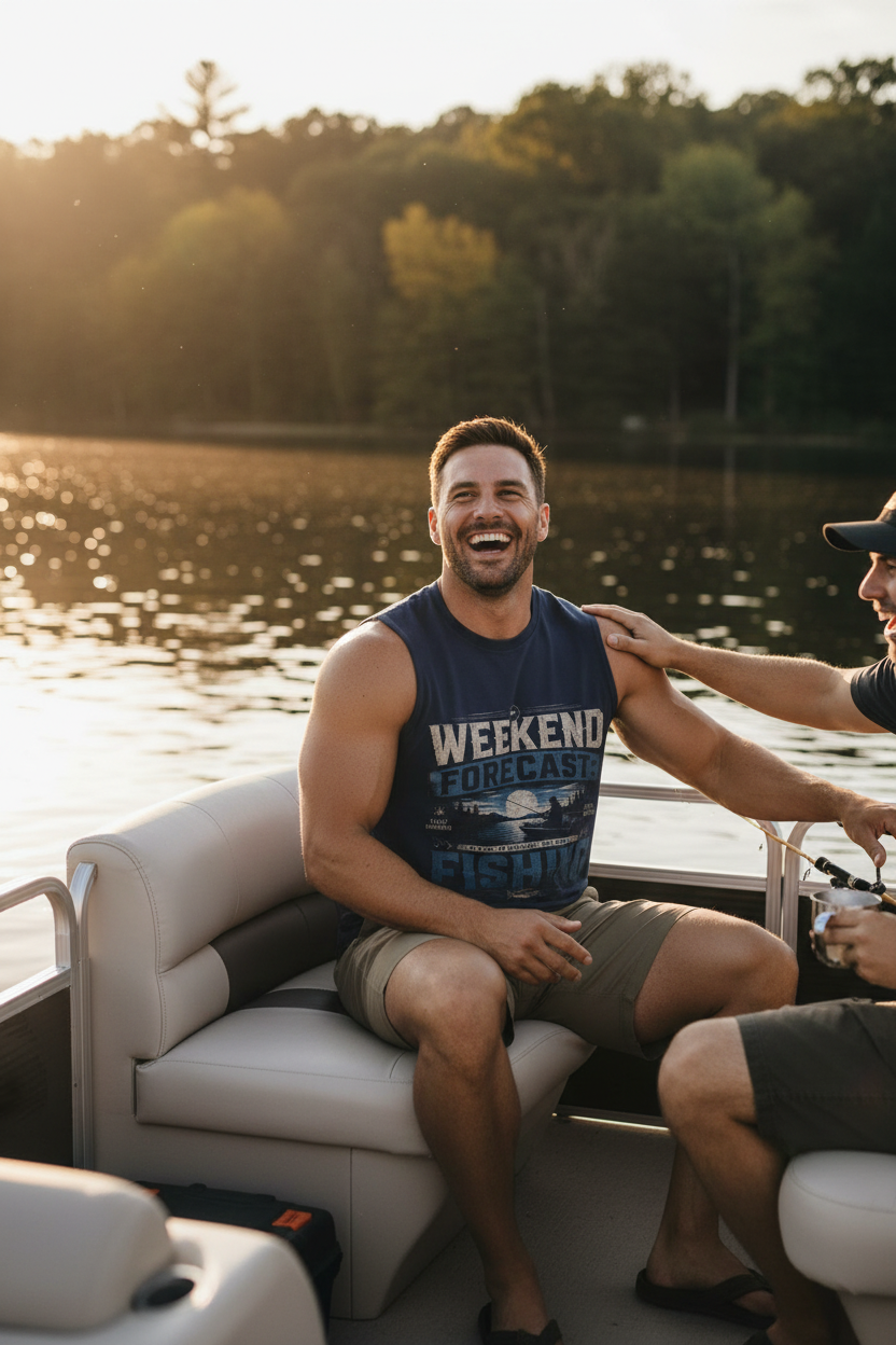 Men’s Oversized Cotton Tank Top- Week-End Forecast/Fishing Design