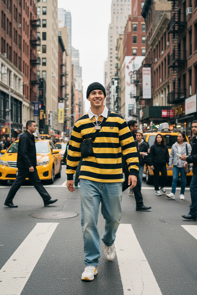 Color Block Stripe Long Sleeve Polo Shirt — EB Monogram | Eaton Brothers