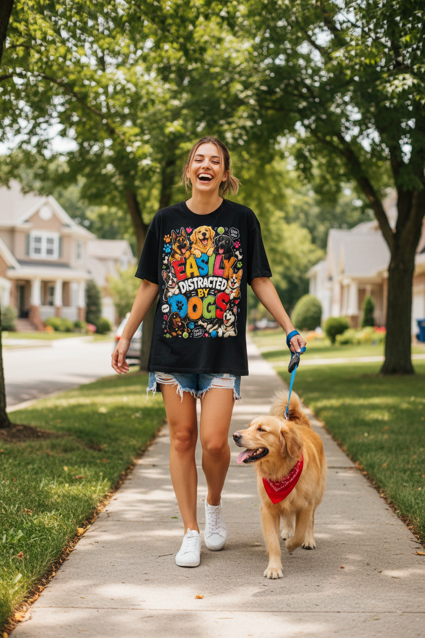 Essential Cotton Graphic T-Shirt — Dog Distractions Design | Eaton Brothers