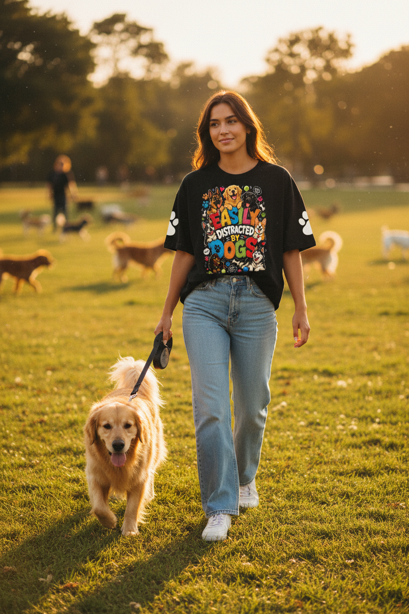 Heavyweight Drop Shoulder Graphic T-Shirt — Dog Distractions Design | Eaton Brothers