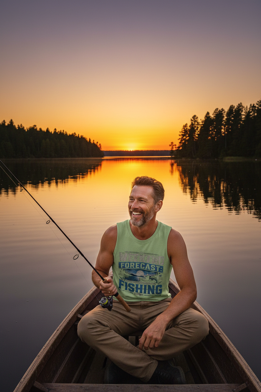 Men’s Oversized Cotton Tank Top- Week-End Forecast/Fishing Design