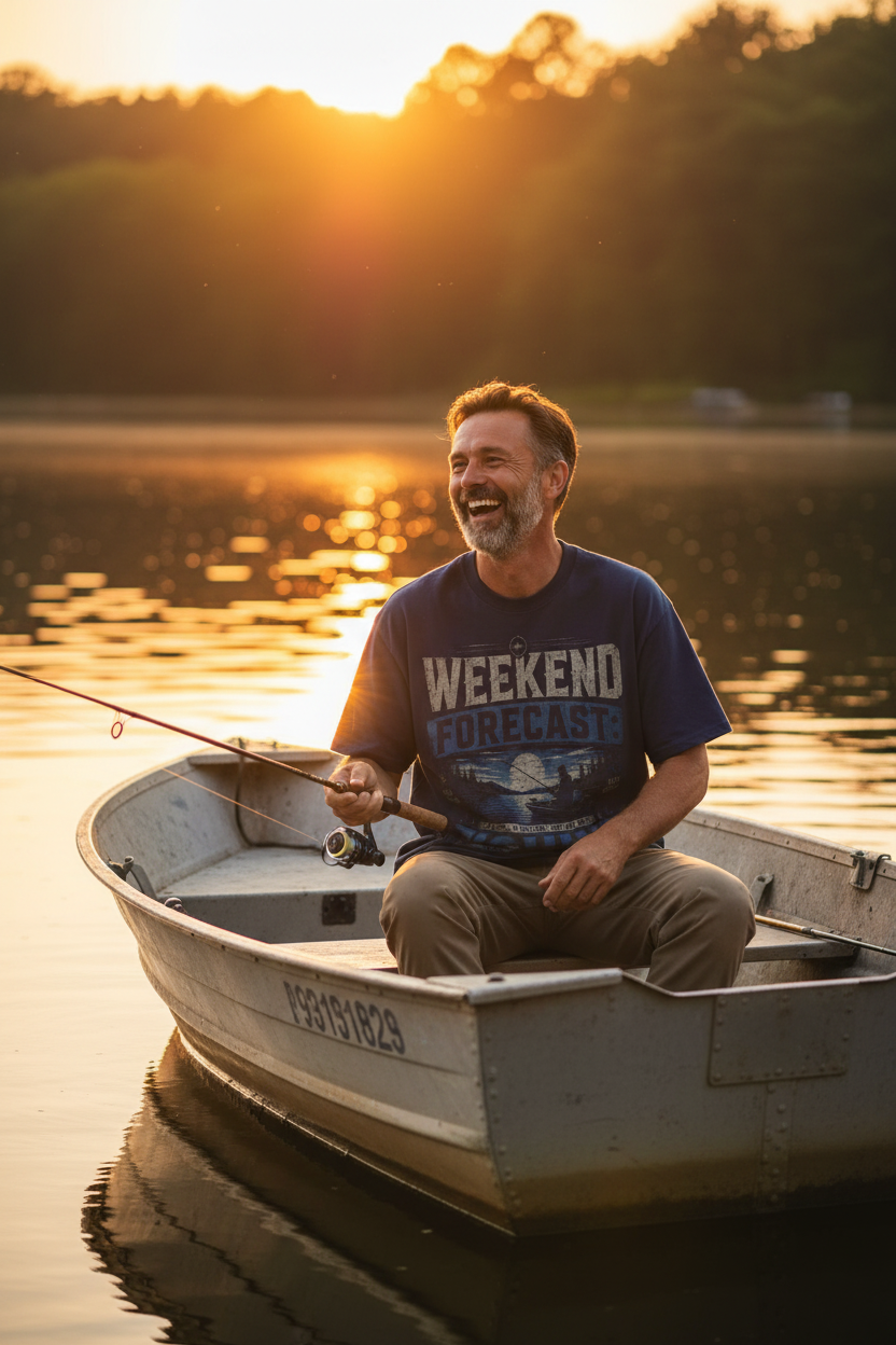 Essential Cotton T-Shirt- Week-End Forecast/Fishing Design