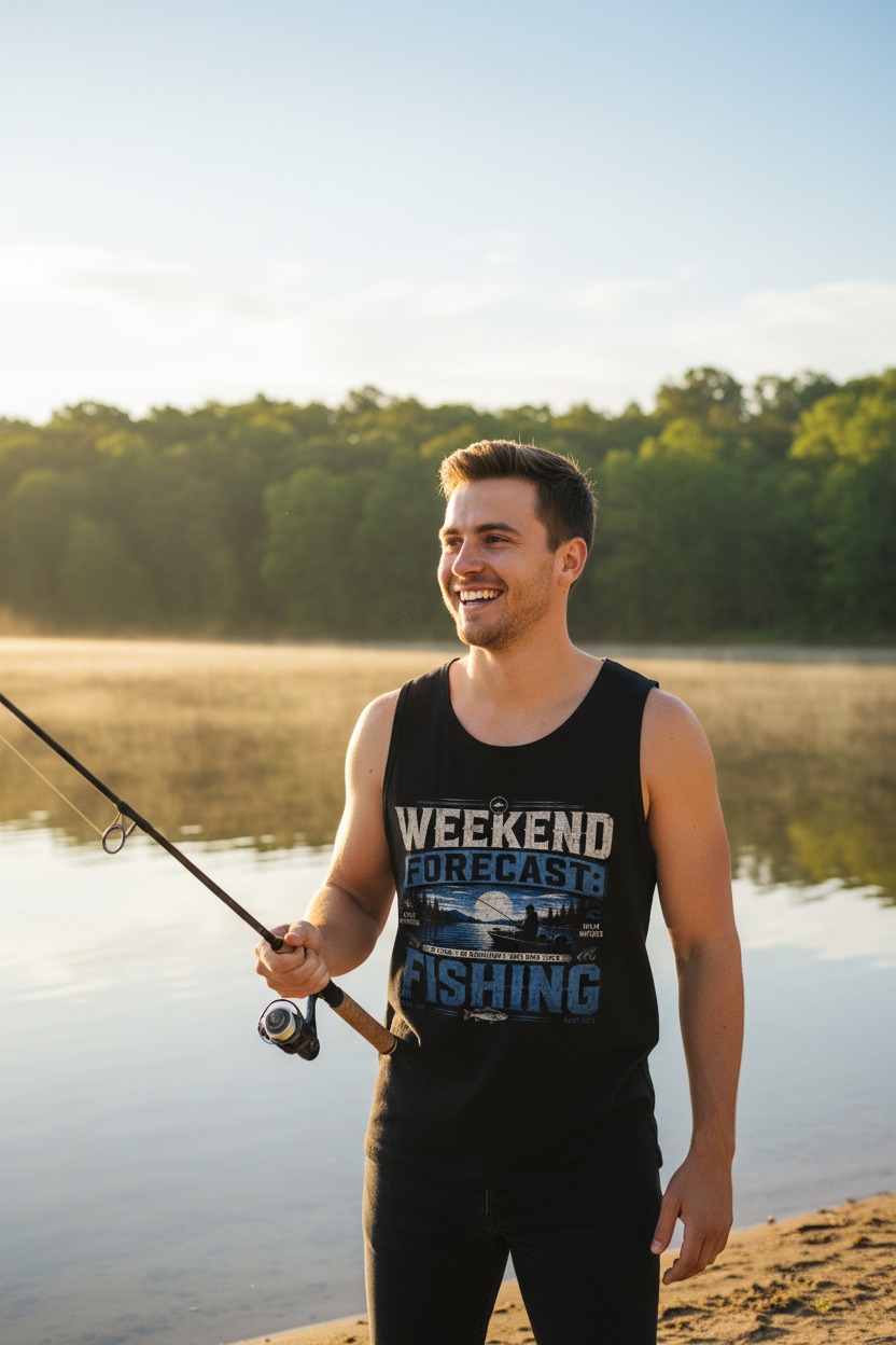 Men’s Oversized Cotton Tank Top- Week-End Forecast/Fishing Design