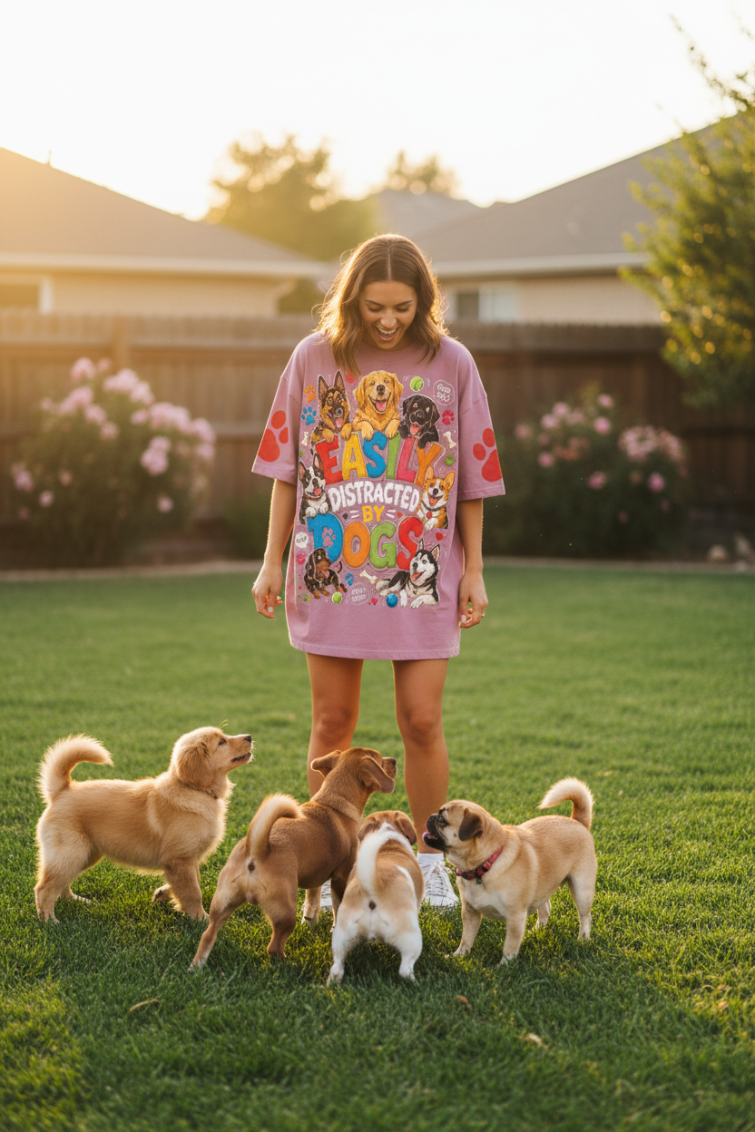 Drop Shoulder Graphic T-Shirt — Dog Distractions Design | Eaton Brothers