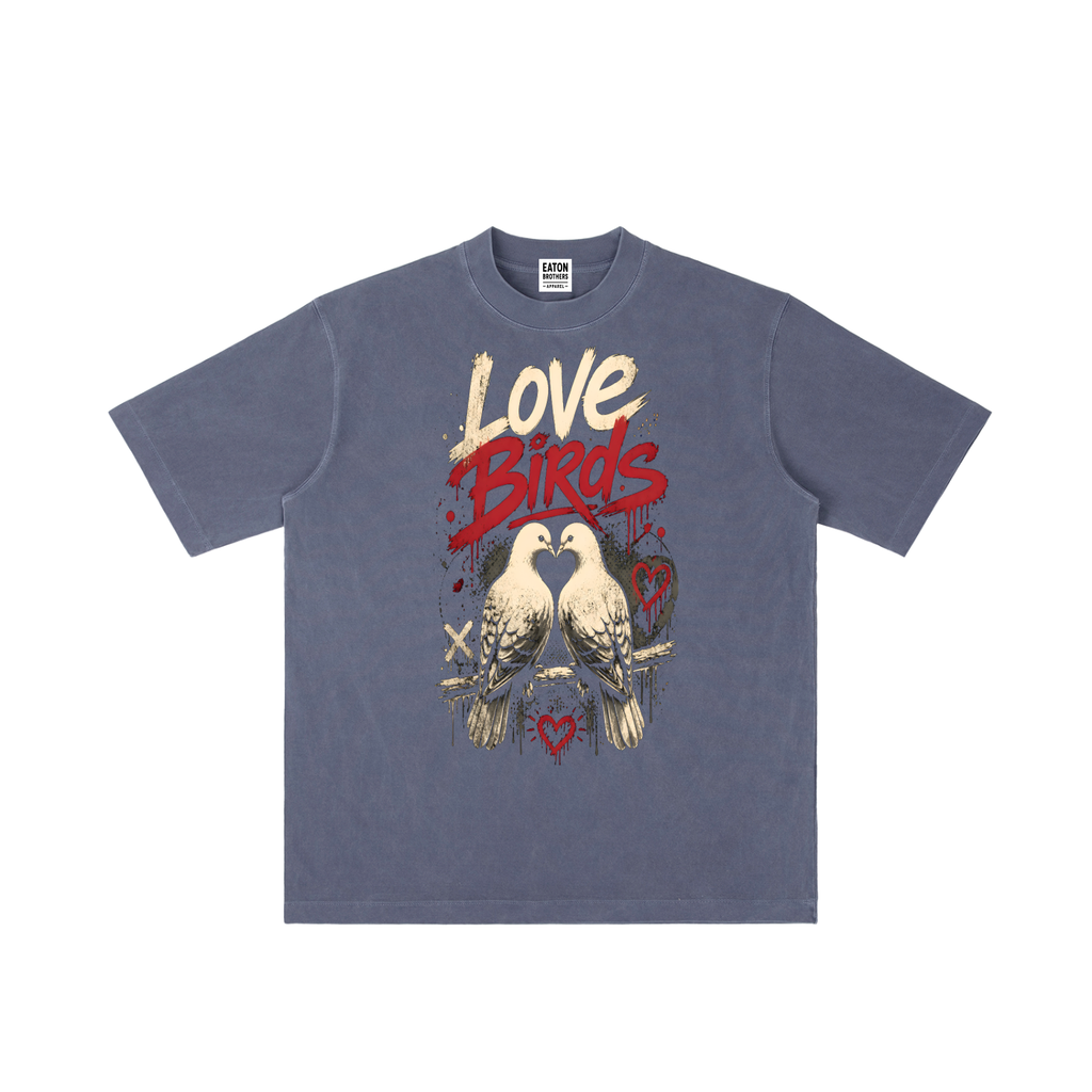 Vintage Wash Drop Shoulder T-Shirt — Love Birds Design | Eaton Brothers