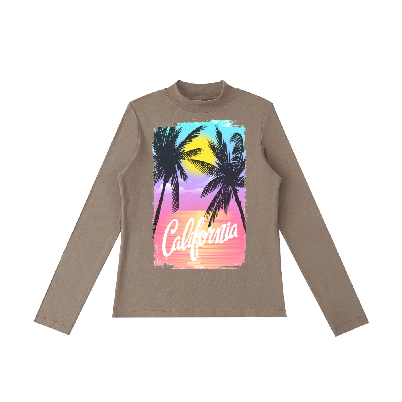 Essential Mock Neck Long Sleeve T-Shirt (CALIFORNIA PRINT)