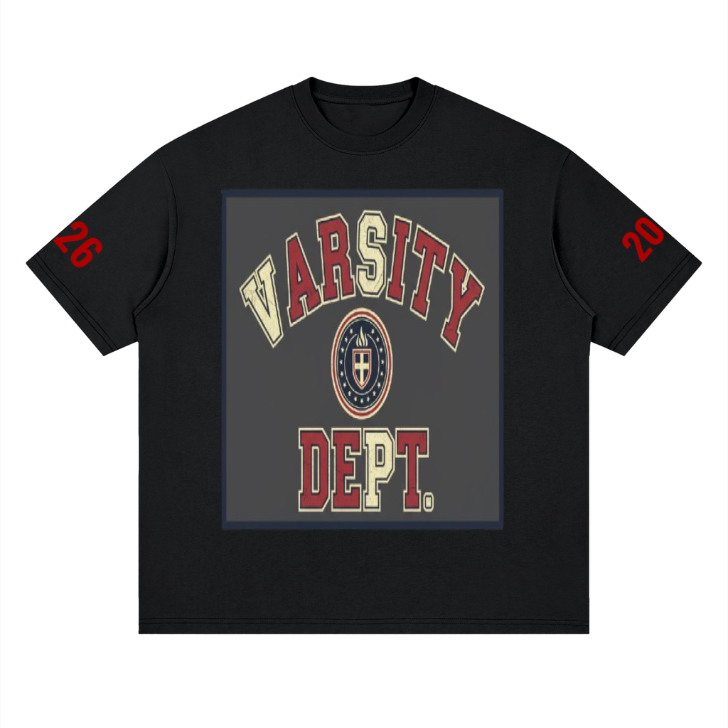 Streetwear Loose Drop Shoulder T-Shirt- Varsity Dept- Coach/2026