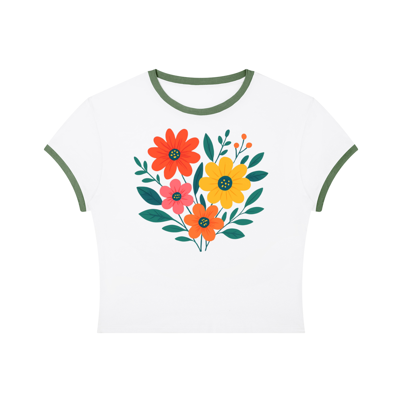 Women's Slim Color Block T-Shirt (Flower Print)