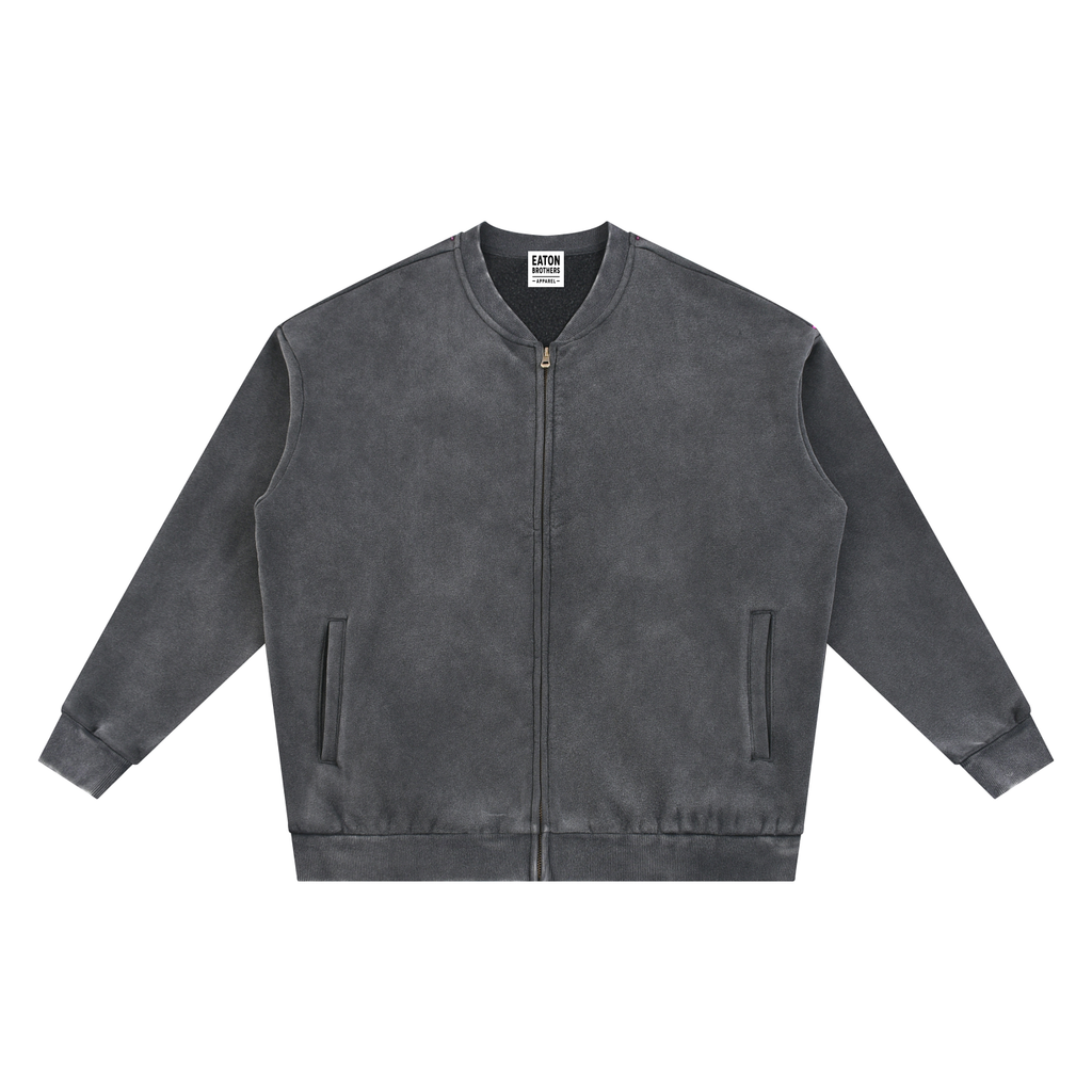 Vintage Washed Fleece Baseball Jacket (BLACK)