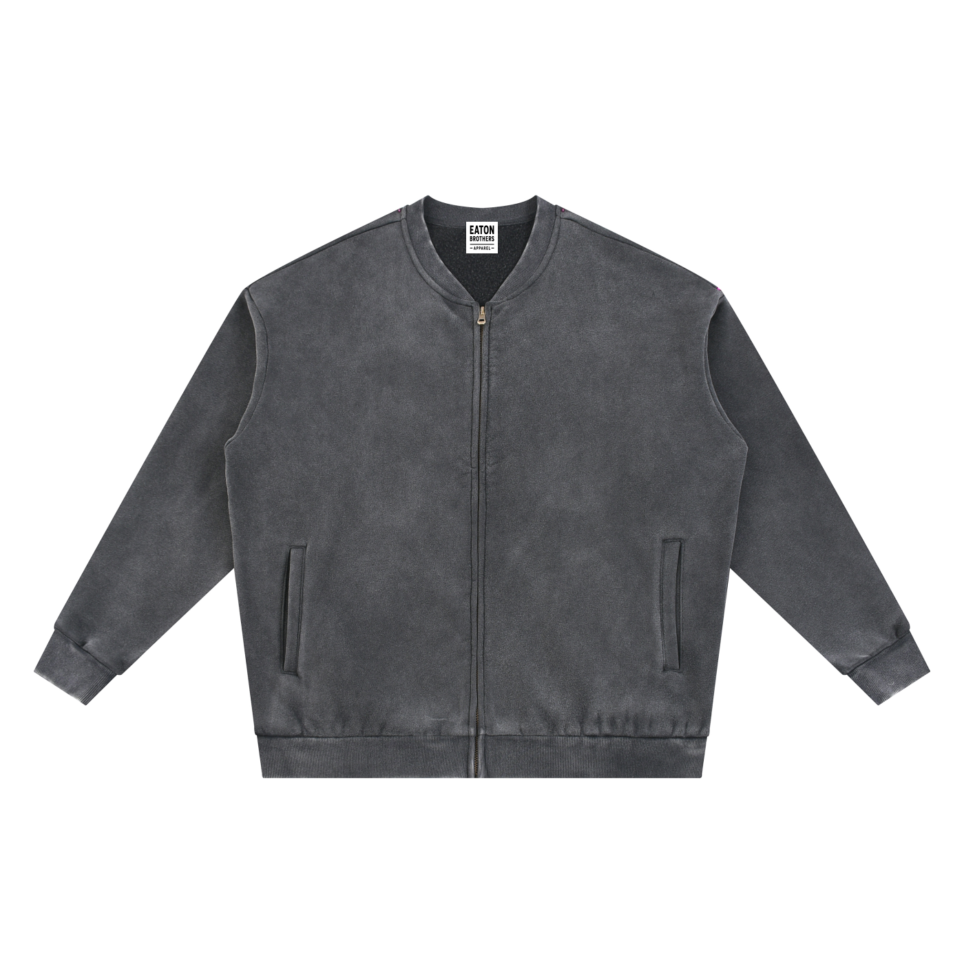 Vintage Washed Fleece Baseball Jacket (BLACK)