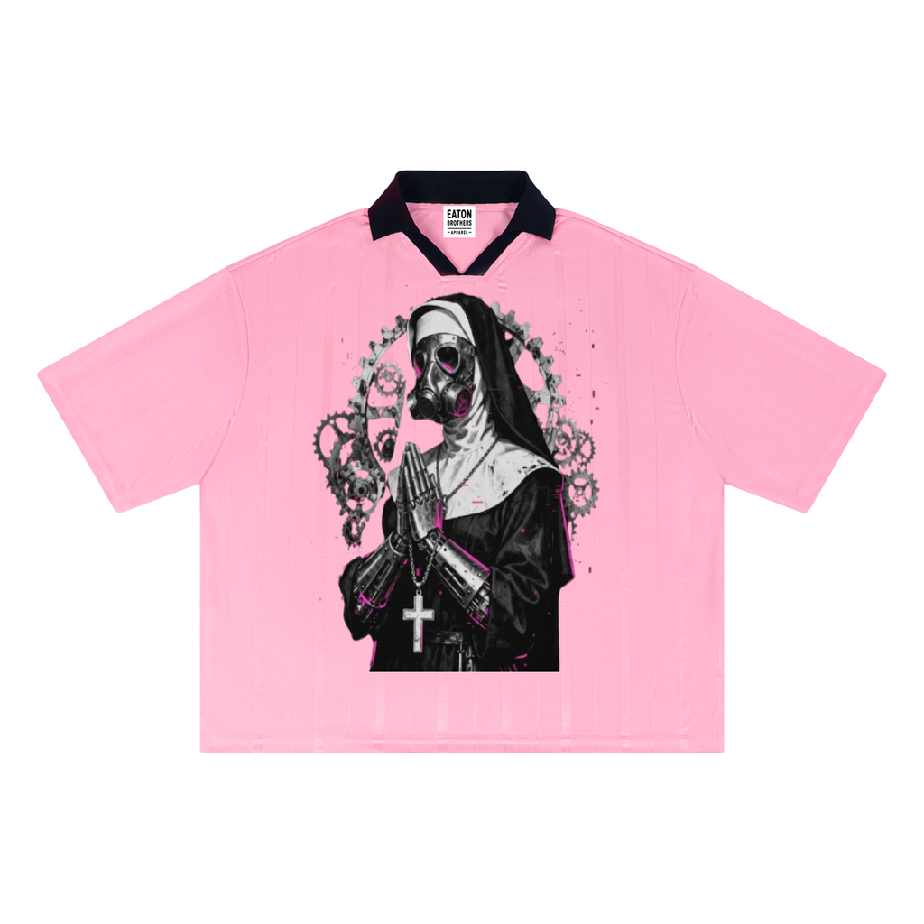 Unisex Striped Boxy Soccer Jersey-Gothic Punk Mechanical Nun-design