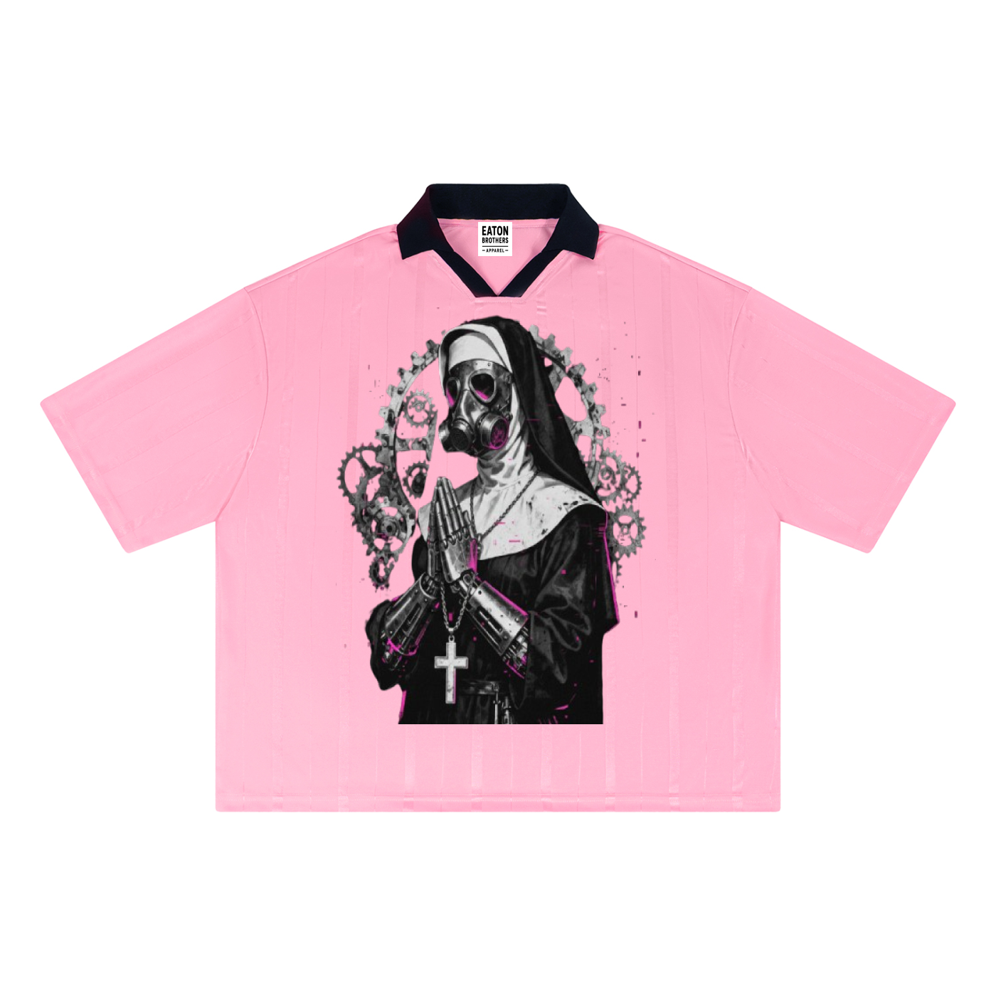 Unisex Striped Boxy Soccer Jersey-Gothic Punk Mechanical Nun-design