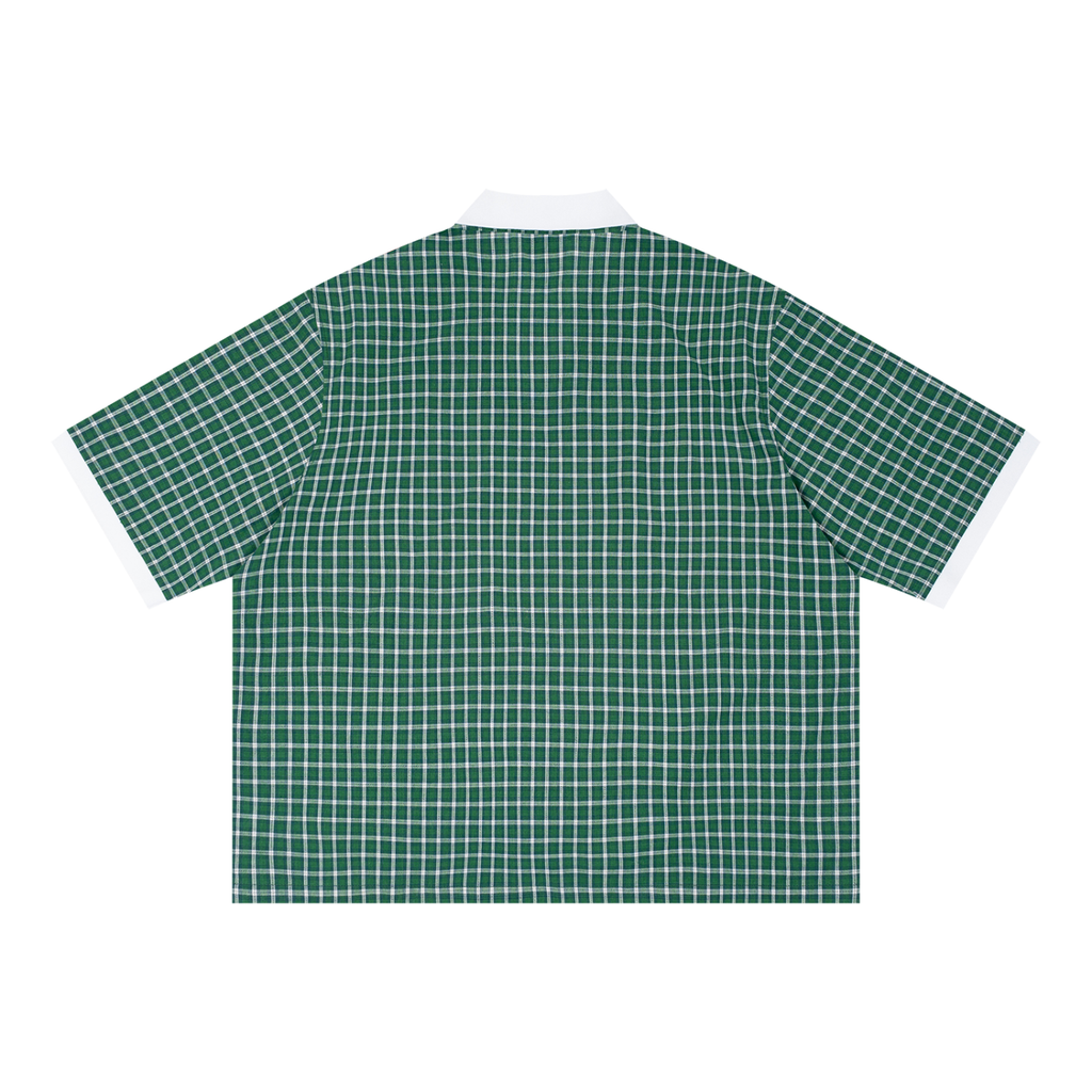 Boxy Plaid Color Block Polo Shirt — EB Monogram | Eaton Brothers