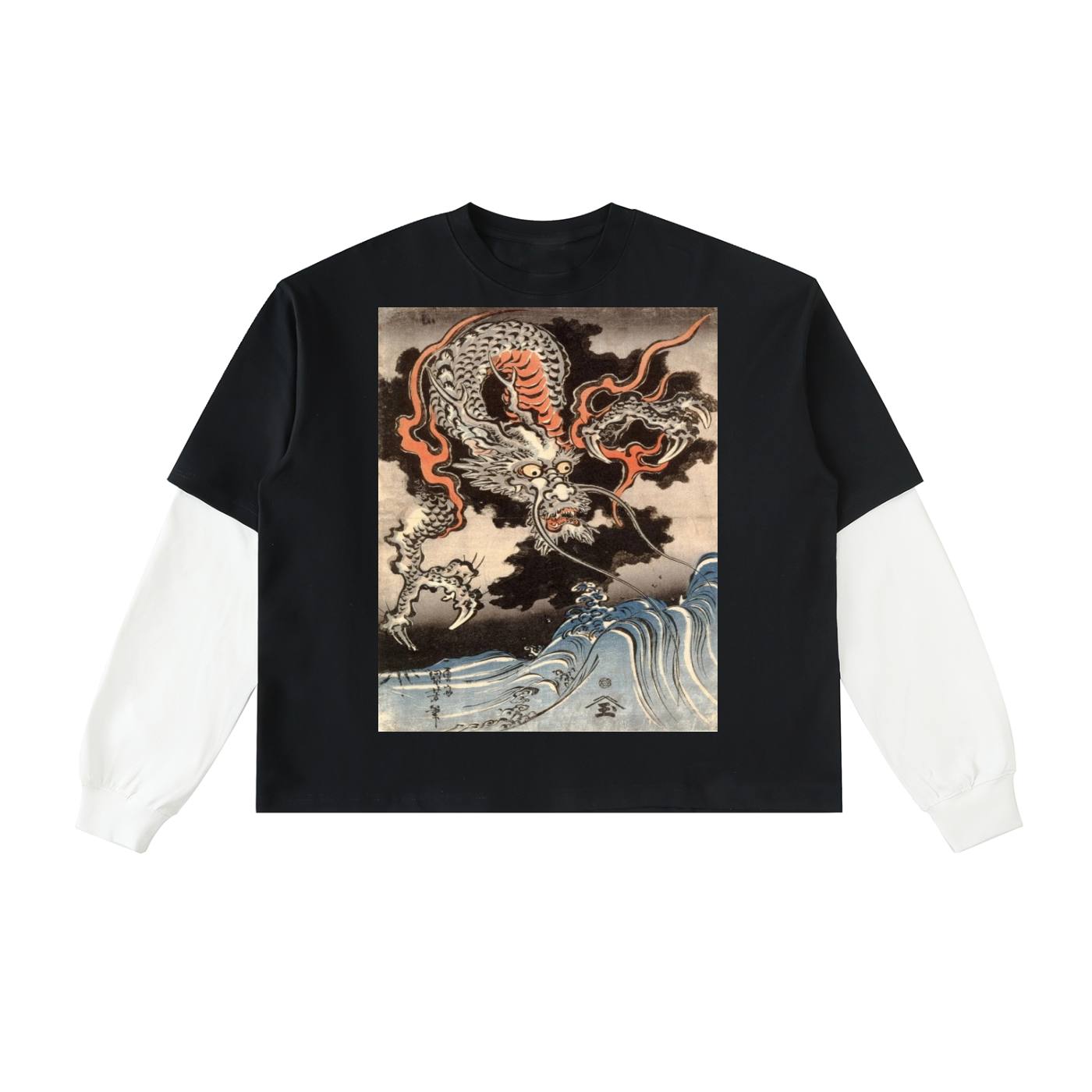 Layered Contrast Sleeve Cotton T-Shirt (Japanese PRINT)
