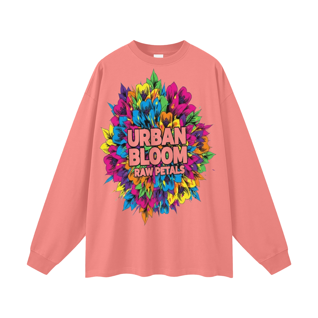 Oversized Unisex Long Sleeve T-Shirt- Urban Bloom Design (watermelon-red)