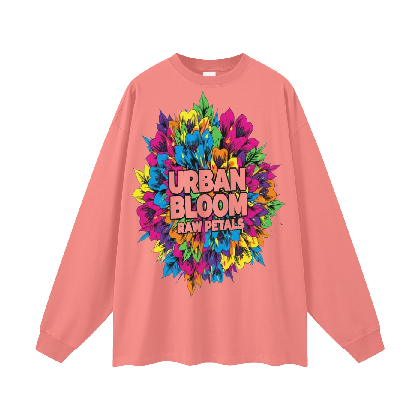 Oversized Unisex Long Sleeve T-Shirt- Urban Bloom Design (watermelon-red)