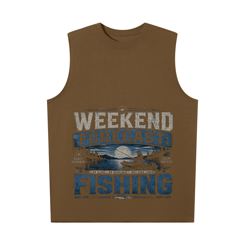 Men’s Oversized Cotton Tank Top- Week-End Forecast/Fishing Design