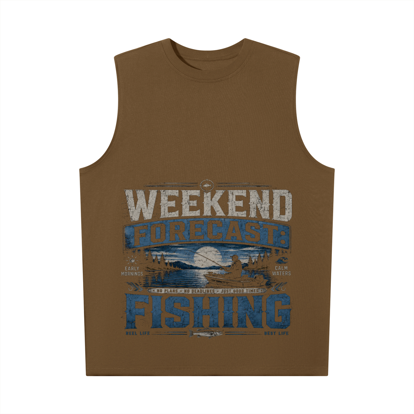 Men’s Oversized Cotton Tank Top- Week-End Forecast/Fishing Design