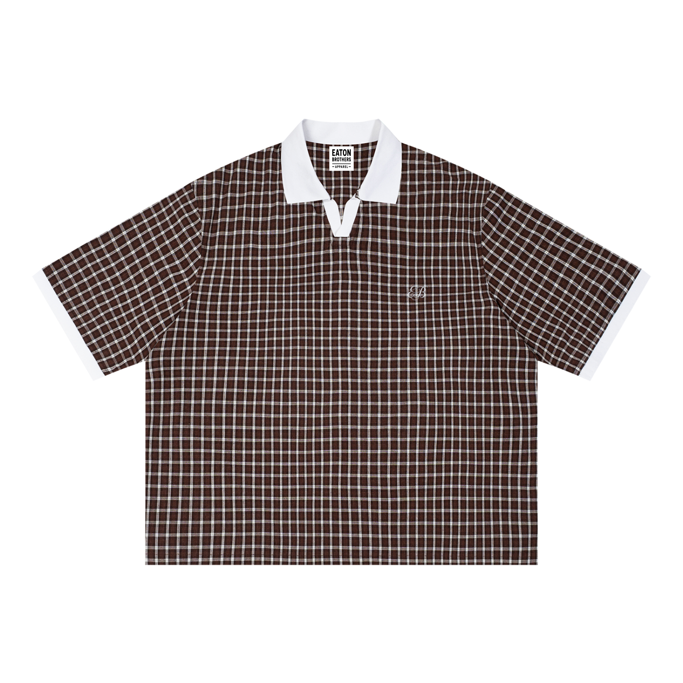 Boxy Plaid Color Block Polo Shirt — EB Monogram | Eaton Brothers