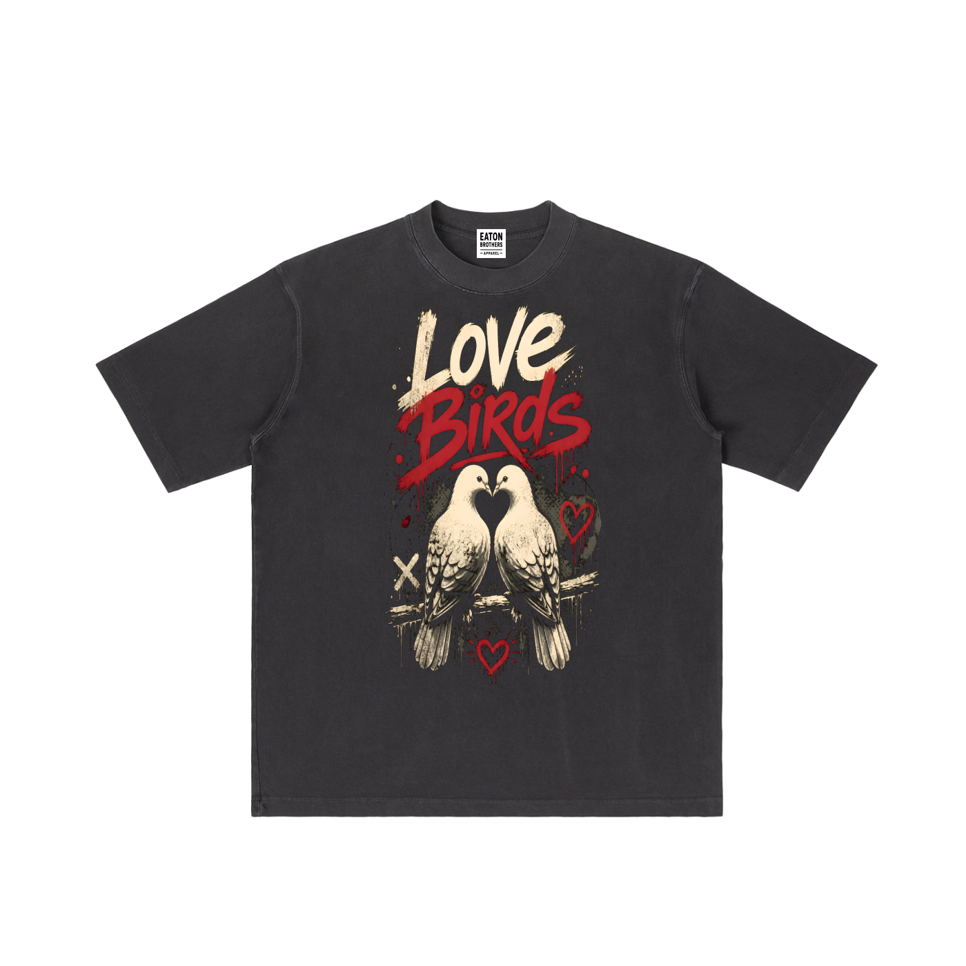Vintage Wash Drop Shoulder T-Shirt — Love Birds Design | Eaton Brothers