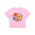 Women's Crewneck Crop T-Shirt (Flower Print)